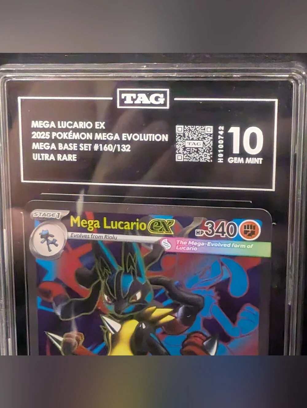 Mega Lucario EX #160/132 Tag Gem Mint 10 Mega Evolution Graded Pokemon Card